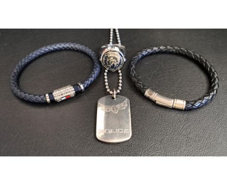 SELECTION OF FASHION JEWELLERYcomprising two leather bracelets, one by Tommy Hilfiger and the the other by Fossil, a Diesel r