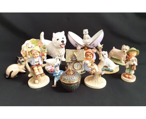 SELECTION OF DECORATIVE CERAMICSincluding three Goebel figures, Border Fine Art Scottie dog, Musical Scottie dog in ceramic d