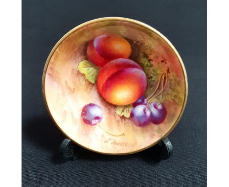 ROYAL WORCESTER PIN DISH BY E TOWNSENDdecorated with cherries and peaches with gilt edge, signed E Townsend, stamped Royal Wo