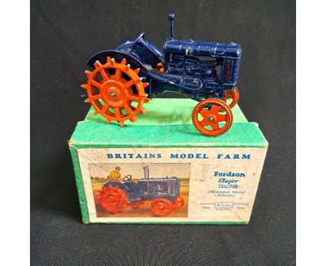 FORDSON MAJOR TRACTOR, NO 127FBY BRITAINS MODEL FARMwith studded metal red wheels, in blue in original box 