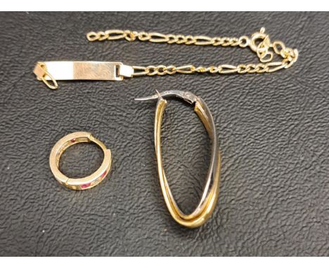 SMALL SELECTION OF GOLD JEWELLERYcomprising a fourteen carat gold chain section, a single ruby and CZ fourteen carat gold hoo