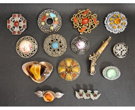 SELECTION OF FOURTEEN VINTAGE BROOCHESof various sizes and designs, including various stone set examples, makers include Mira