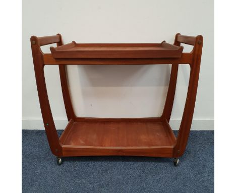 MID CENTURY G PLAN TEAK BUTLERS TEA TROLLEYwith lower shelf and raised on chrome castors, 83 x 74 x 46cm 
