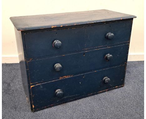 VINTAGE TWO OVER THREE CHEST OF DRAWERSover painted in navy blue, 93 x 67 x 34cm 