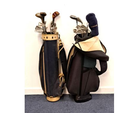 SET OF GOLF CLUBScomprising 3 and 5 drivers, 3, 4, 5, 6, 7, and 8 irons, sand and pitching wedge and putter, in a Spalding ny