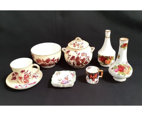 SELECTION OF ENGLISH CERAMICScomprising Royal Worcester bamboo handled tea ware, miniature Davenport fluted Imari pattern cof