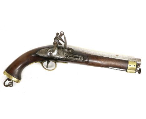 A Post-1802 East India Company New Land Pattern Flintlock Service Pistol, .65 calibre, the 23cm round steel barrel with Londo