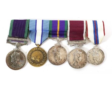 An Elizabeth II Group of Five Medals, awarded to 24134358 PTE.G.P.LONG 1/CHESHIRE, comprising General Service Medal 1962-2007