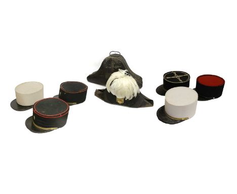 A Victorian Black Silk Bicorn Hat to an Officer Royal Engineers, with white swan feathers plume, central band of gold lace se