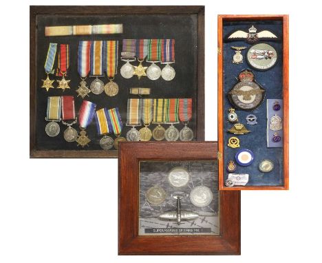 Four Miniature Medal Groups: - a group of five comprising British War Medal, Victory Medal, Territorial War Medal, Defence Me