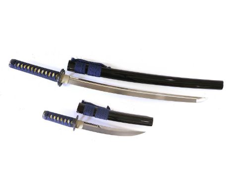 A Modern Handmade Japanese Daisho, of a wakizashi with 50.5cm steel blade, and a tanto with 25.5cm steel blade, each with Bo-