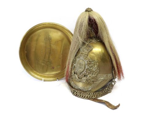 A Victorian 1847 Albert Pattern Gilt Brass Helmet to an Officer 5th Dragoon Guards, with red and white horsehair plume, gilt 