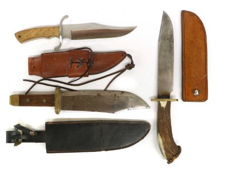A Modern Boker Bowie Knife, the 19.5cm clip-point steel blade etched with maker's name and tree logo, with brushed steel recu