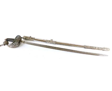 A Victorian Durham Rifle Volunteer Corps Presentation Sword, the 82cm single edge fullered steel blade crisply etched with cr