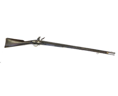 A Late 18th Century Flintlock Brown Bess Type Musket by Ezekiel Baker of London, .750 calibre, the 97cm round steel barrel wi