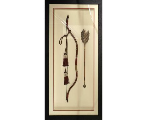 A Japanese Child's Yumi (Bow), possibly Edo period, of asymmetrical form made from bent wood bound with flexible rattan and c