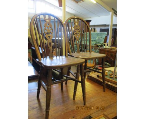 TWO WINDSOR STYLE STICK BACK SOLID SEAT KITCHEN CHAIRS 