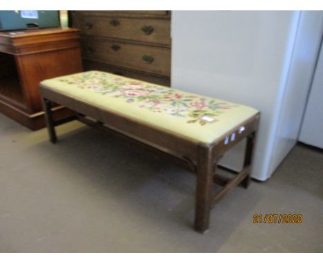 FRAMED LONG FOOT STOOL WITH GROSPOINT WOOL EMBROIDERED SEAT 