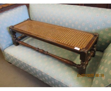 REPRODUCTION OAK CANE SEATED STOOL, 90CM WIDE