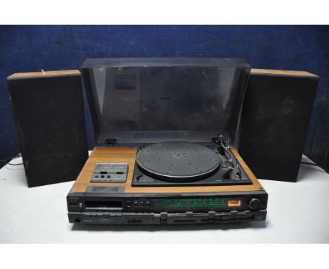 A HITACHI SDT-7765 MUSIC CENTRE with pair of matching Hitachi SS-8260G speakers and original box (PAT pass and powers up) (ne