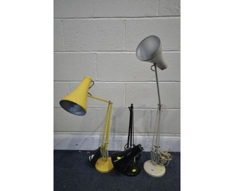 THREE HERBRT TERRY ANGLEPOISE DESK LAMPS, in yellow, cream and black (condition:-black angle poise lamp arm broken) (3)