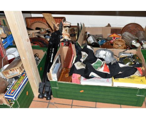 SIX BOXES AND LOOSE AMPLIFIER, GAMES AND SUNDRY ITEMS, to include a vintage Leo amplifier, a 19th Century walnut wall bracket
