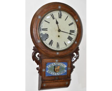 A CHAMPION REGULATOR 'SUPERIOR' WALL CLOCK, an American eight day movement, drop dial, original paper label inside case (1) (