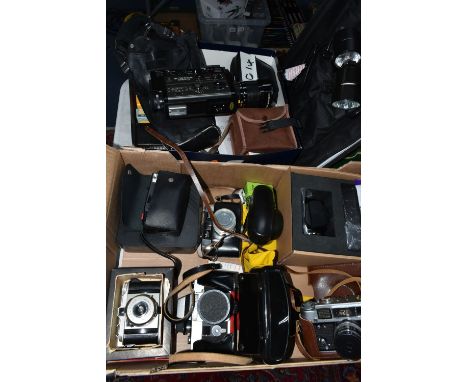 TWO BOXES OF PHOTOGRAPHIC EQUIPMENT ETC, to include a boxed Fotodiox pro lens cycler for Leica bayonet mount, boxed Pentax Pi