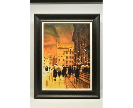 PETER J. RODGERS (BRITISH CONTEMPORARY) 'STEP REFLECTIONS, VENICE, a Venetian street scene at night, signed bottom right, wat
