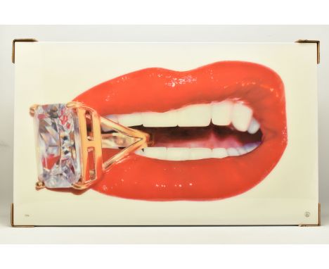 RORY HANCOCK (WELSH 1987) 'ROCK CANDY', a signed limited edition box canvas print of a mouth and a diamond ring, 24/95, with 