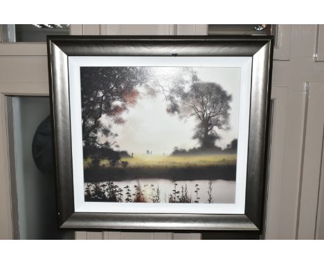 JOHN WATERHOUSE (BRITISH 1967) 'THE BEST OF TIMES', a signed limited edition print depicting figures in a misty field, 79/195