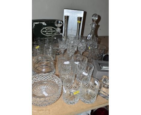 A SMALL QUANTITY OF GLASS WARES ETC, to include a boxed Rosenthal tea light holder, Edinburgh Crystal decanter, modern unbran