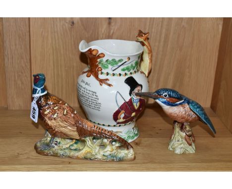 TWO BESWICK BIRDS AND A MUSICAL JUG, comprising a Beswick Pheasant - Second Version model no 1226B, a Beswick Kingfisher no 2