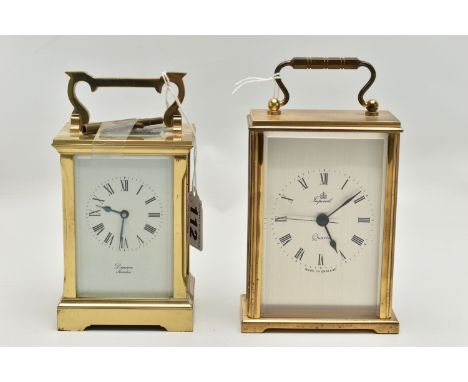 TWO CARRIAGE CLOCKS, to include a 'Deacon, Swindon' carriage clock, personal engraving to the top reads 'With Our Grateful Th