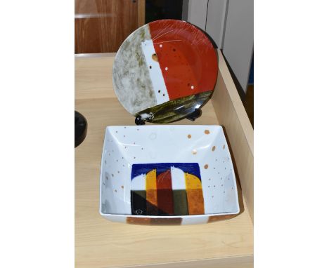A ROYAL WORCESTER - GOVINDER 'SENTINELS' DISH, together with a Govinder 'Hole In My Heart' cabinet plate (marked on the back 