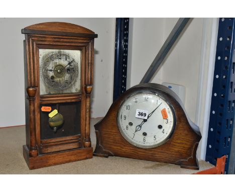 A SMITHS OAK CASED MANTEL CLOCK, 1930's design together with an early 20th century  bracket clock (2) (Condition Report: the 
