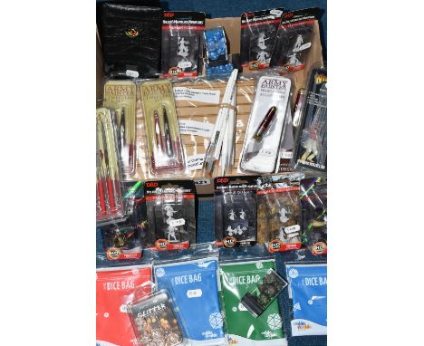 ONE BOX OF NEW AND UNUSED WARGAMING ACCESSORIES AND ICONS OF THE REALMS PREMIUM MINIATURES, to include Dungeons and Dragons A