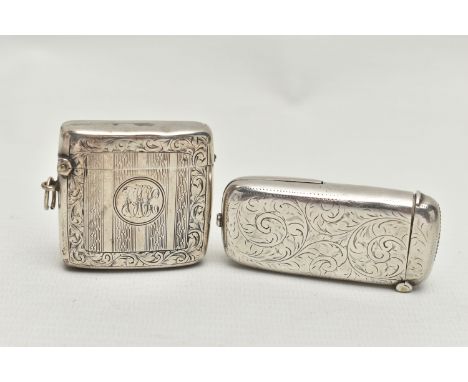 AN EDWARDIAN SILVER COMBINATION SOVEREIGN AND VESTA CASE AND A GEORGE V SILVER VESTA CASE, both of rounded rectangular form w