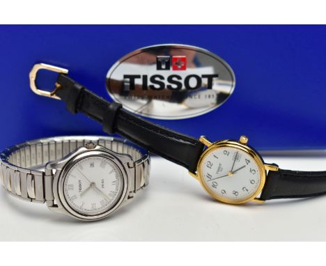 TWO TISSOT WRISTWATCHES, quartz movement, round dial, signed 'Tissot PR50', Roman numerals, date at the three o'clock positio