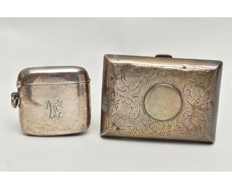 A GEORGE V SILVER CIGARETTE CASE AND VESTA CASE, both of rectangular form, the cigarette case with foliate engraved decoratio