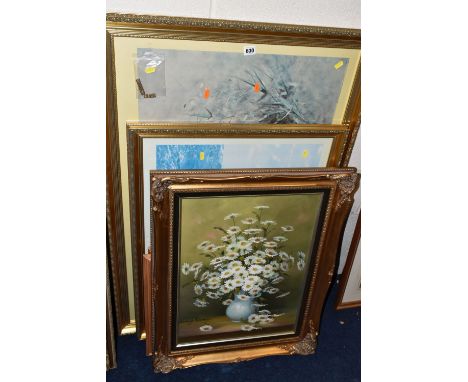 LATE 20TH CENTURY PAINTING AND PRINTS,  comprising Nancy Lee 'Daisies in a vase' signed lower left, oil on canvas approximate