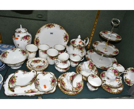 A THIRTY SEVEN PIECE ROYAL ALBERT OLD COUNTRY ROSES TEA SET AND GIFTWARES, comprising a three tier cake stand (mis-matched ce