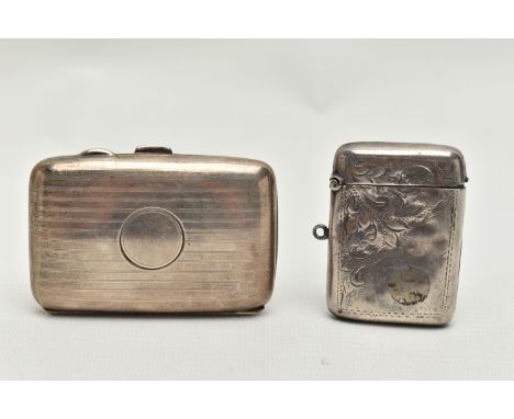 A GEORGE VI SILVER RECTANGULAR CIGARETTE CASE AND A GEORGE V SILVER VESTA, the cigarette case with engine turned design, vaca