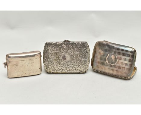 A  GEORGE V SILVER CIGARETTE CASE AND AN EDWARDIAN SILVER VESTA, BOTH BY HENRY MATTHEWS AND A SILVER PLATED CIGARETTE CASE, t
