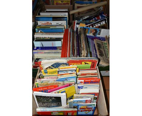 SIX BOXES OF EPHEMERA to include miscellaneous book titles including a Macmillan World Atlas, space, health, crafts, DIY, coo