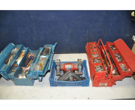 A TASKMASTER TOOLBOX containing mostly consumables, bolts, screws, washers etc along with a Parkside bench grinder and a Blac