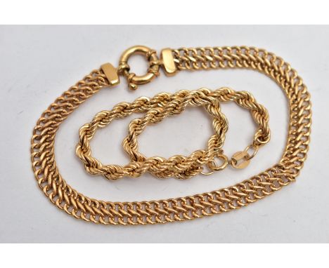 TWO BRACELETS, the first a 9ct yellow gold rope twist chain bracelet fitted with a spring clasp, hallmarked 9ct Birmingham im