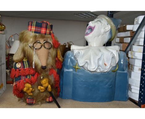 A LARGE MODEL WOMBLE 'UNCLE BULGARIA', height 50cm no makers label, together with a fibreglass clown head and shoulders, head