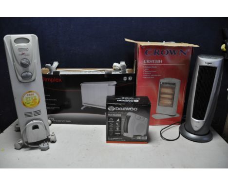 A COLLECTION OF HEATERS comprising a Prem-I-air PGK180L ceramic heater, Dimplex 402TSTI convector heater, De'Longhi dragon tw