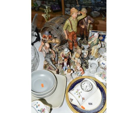 A GROUP OF CAPO-DI-MONTE FIGURINES AND AYNSLEY GIFTWARE, comprising six assorted Capo-Di-Monte figurines and similar, four pi